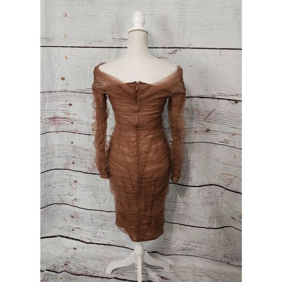 House of CB Anais Tulle Off the shoulder Bodycon Ruched Dress Size Small - Picture 4 of 7